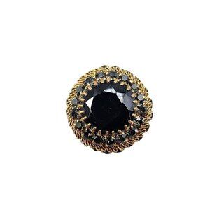 Austria Blue & Black Crystal Brooch Gold Plated Prong Set